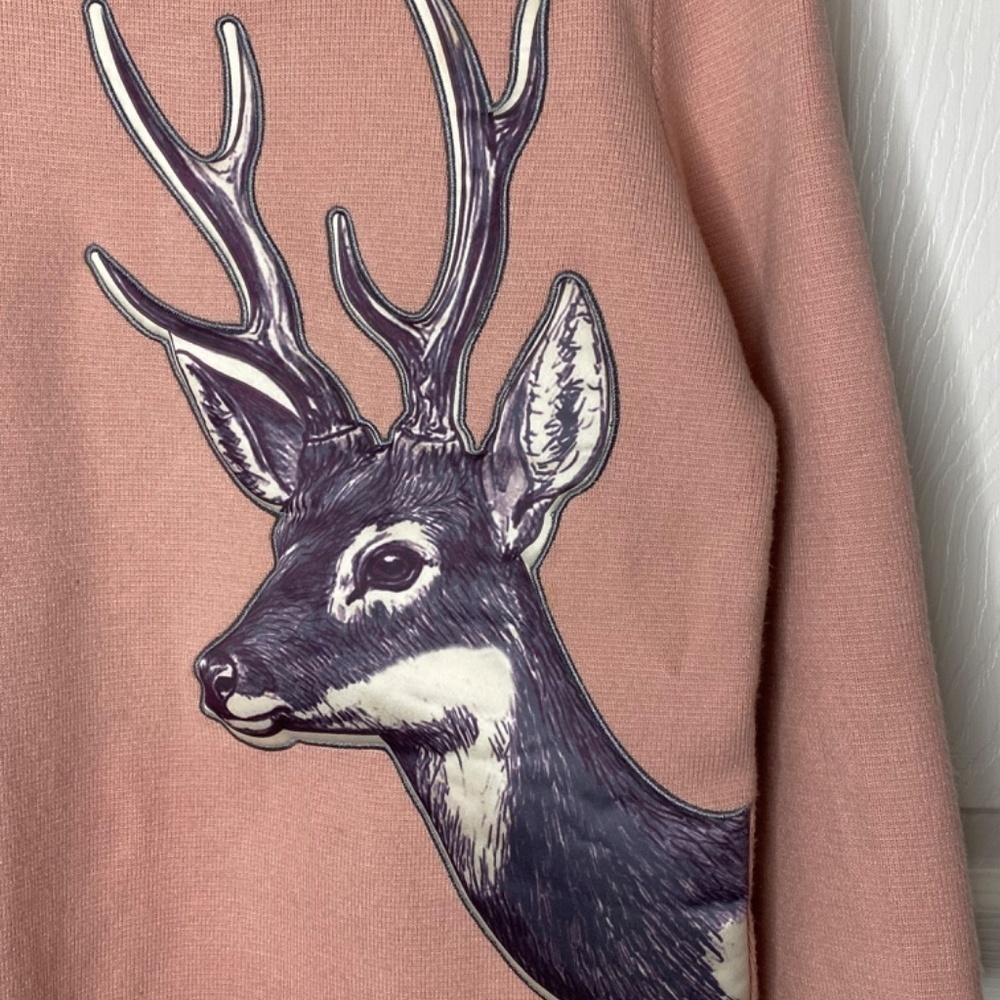 Pink Wool Blend Deer Appliqué Sweater Tunic Cottagecore M - Picture 12 of 16